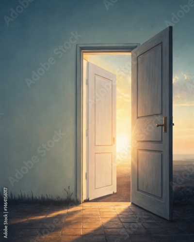 Obraz na płótnie A door slightly ajar with warm light spilling through symbolizing the openness to new experiences and the willingness to accept all parts of oneself in the journey ahead. w salonie