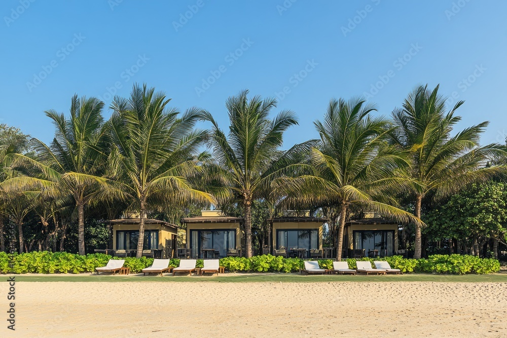 Beachfront Cabanas under Palm Trees Beachfront Cabanas under Palm Trees