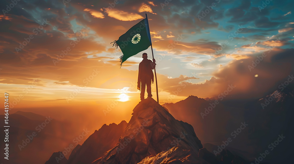 Success Achievement Mountaintop Victory Flag Silhouette Sunset Landscape transparent background