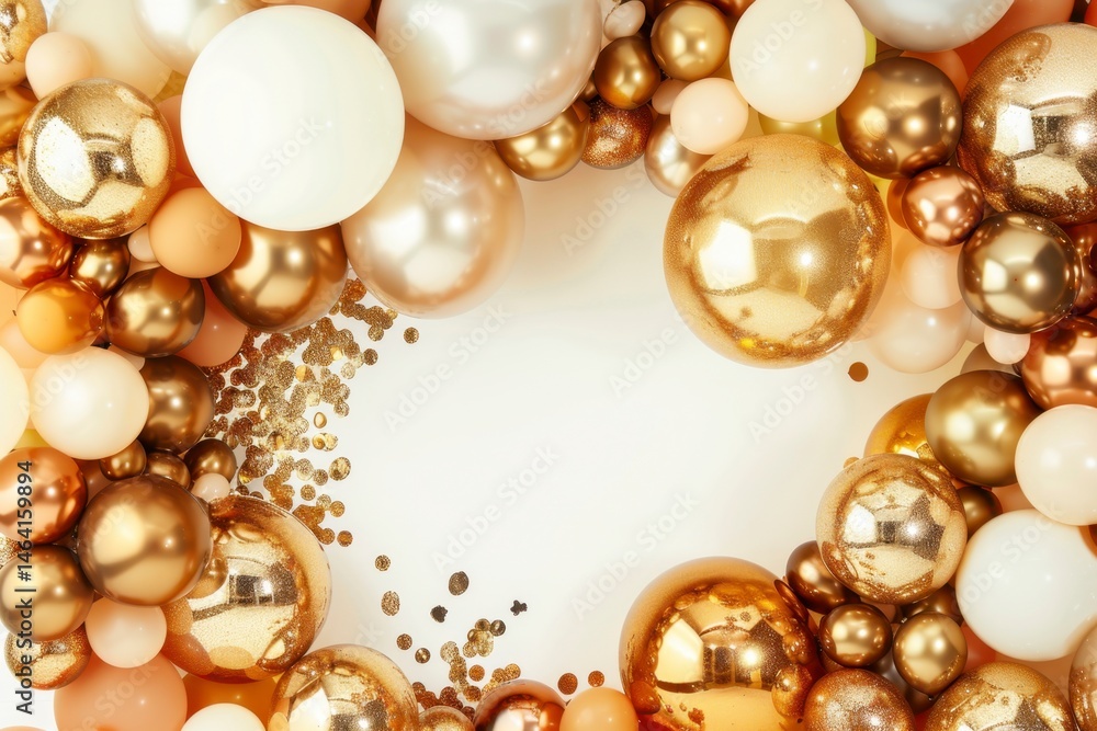 Elegant Gold and Cream Balloon Arrangement on White Background Elegant Gold and Cream Balloon Arrangement on White Background