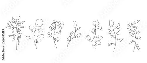 abstract dawing plant and leaf icon set logo