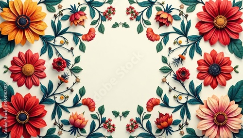 Intricate floral textile design, repeating motif, illustration, detail, vector