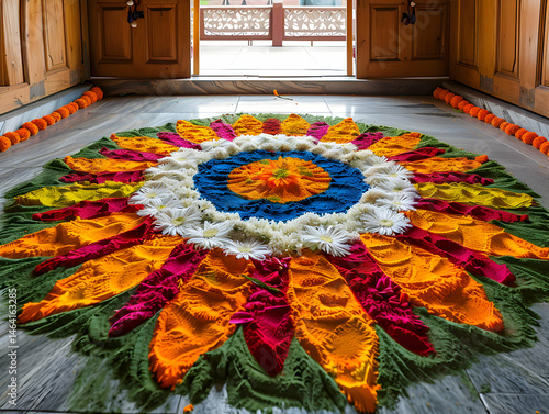 Vibrant Flower Mandala in a Himalayan Temple transparent background