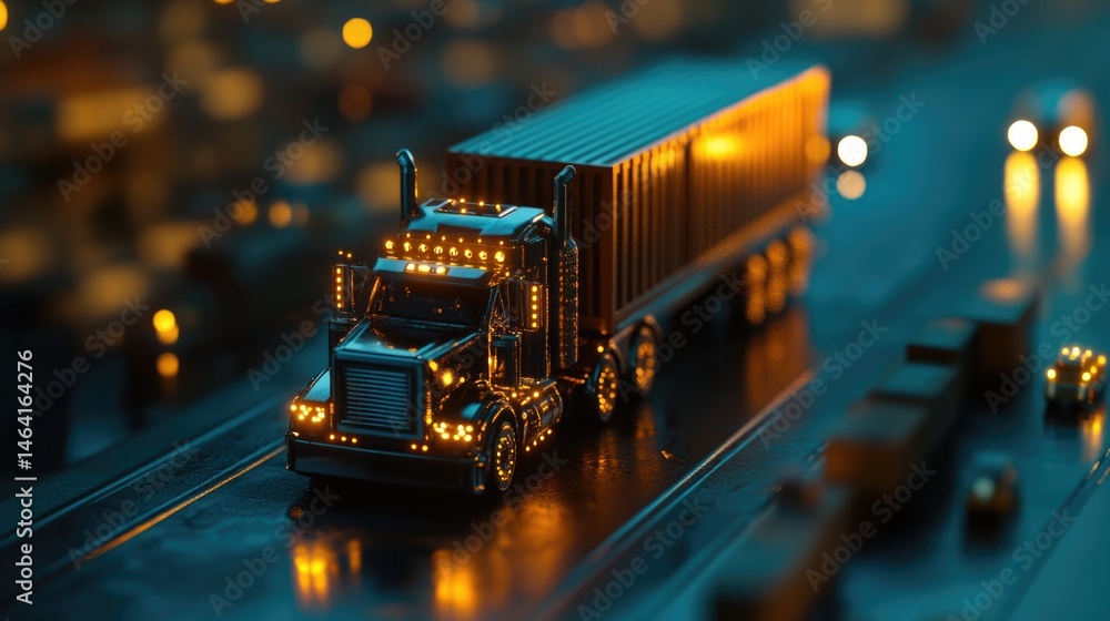 Cargo transportation concept with abstract representation of a truck and container, soft ambient lighting and minimal design. Cargo transportation concept with abstract representation of a truck and container, soft ambient lighting and minimal design.