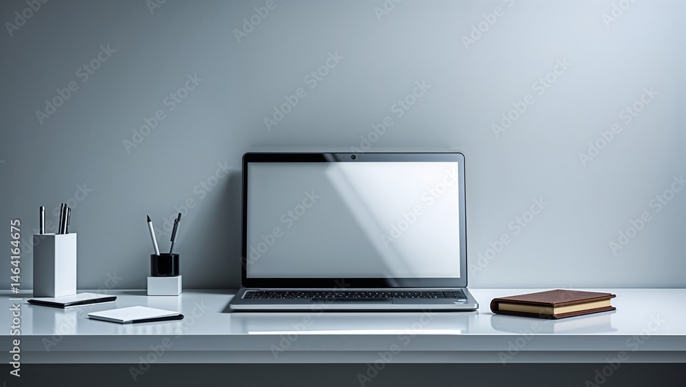 Fototapeta premium Digital learning setup with laptop, books, and tablet