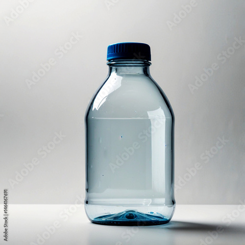 Empty Light Blue Plastic Water Bottle on White Background