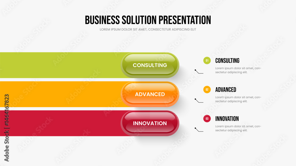 Fototapeta premium Market Insight Frame Design Vector Illustration. Modern Introduction 3 Element Infographic Slideshow Layout. Enterprise Performance Three Option Diagram Slide Template.