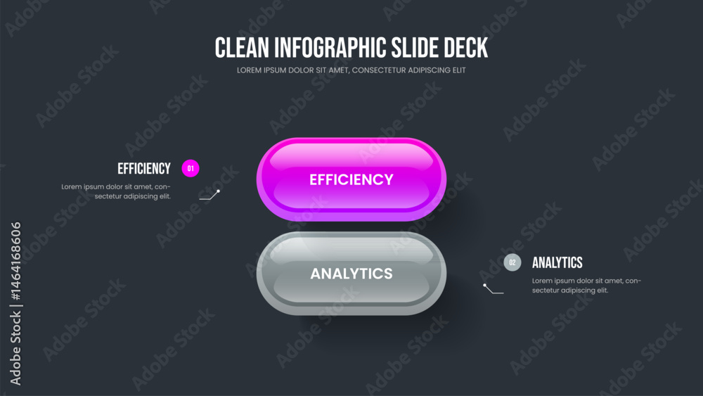 Obraz premium Visual Introduction Slideshow Design Vector Illustration. Investor Launch Two Option Infographic Presentation Template. Consulting Visualization 2 Element Diagram Frame Layout.
