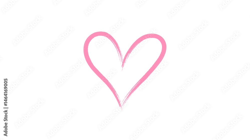 heart shape drawing animation made of hands, Hand drawn brush scribble outline love with rough texture, Animated outline marker brush pink heart background isolated transparent background