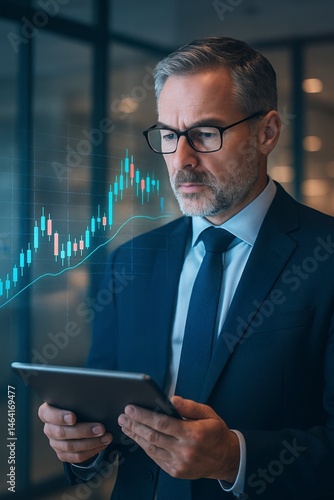 Obraz na płótnie Business professional analyzing market trends office environment digital content urban view financial insight w salonie