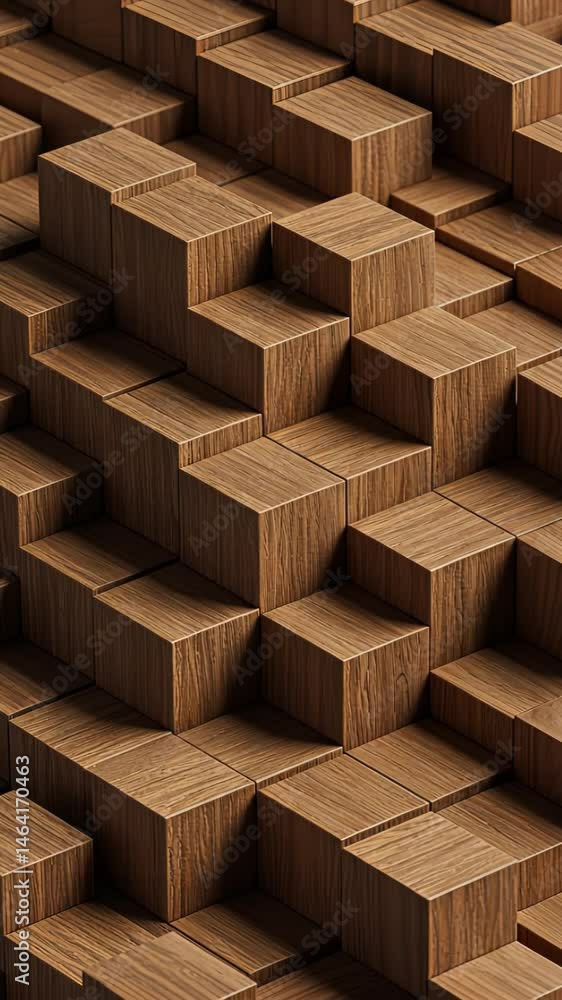 Wooden cube formation: intricate geometric patterns emerge through dynamic arrangement Wooden cube formation: intricate geometric patterns emerge through dynamic arrangement