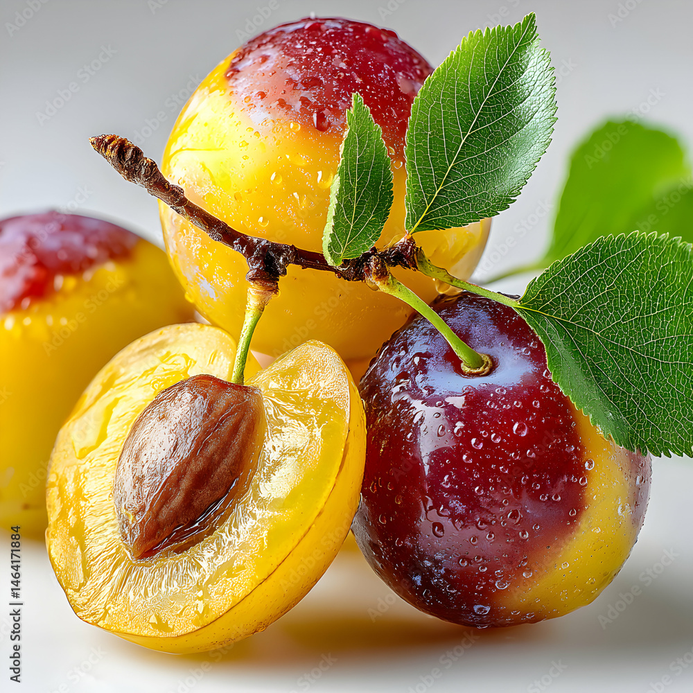 Juicy Yellow and Red Plums transparent background