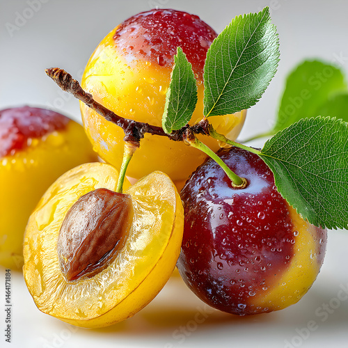 Obraz na płótnie Juicy Yellow and Red Plums transparent background w salonie