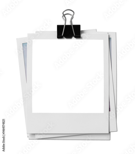 Vintage Polaroid, instant photo frame isolated in transparent PNG, polaroid frame - isolated design element, polaroids with black binder clip