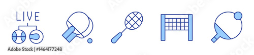 livestreaming, net, pingpong, racket. Tennis Icon vector illustration. Line Duotone style. Editable stroke
