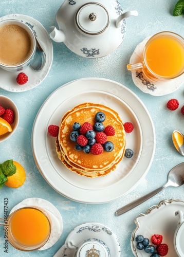 Wallpaper Mural A delightful breakfast spread with fluffy pancakes, berries, and juice Torontodigital.ca