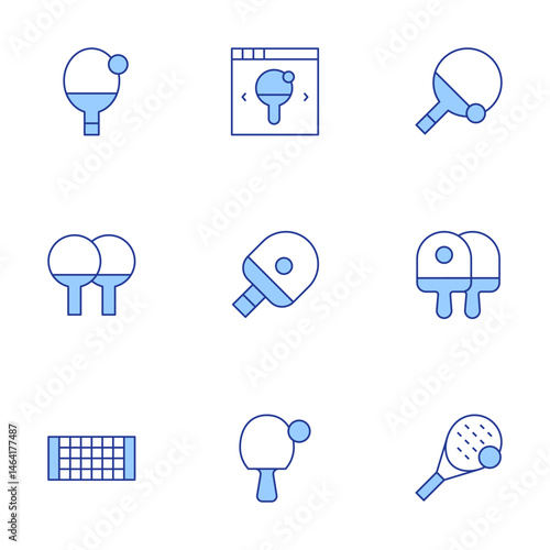 Tennis icons set. Line Duotone style, editable stroke. net, onlineshop, tabletennis, pingpong, paddle