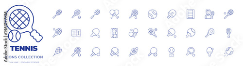 Tennis icons collection. Thin Line icons, editable stroke. ping pong, racket, trophy, tennis, tennis court, tennis racket, tennis ball, squash, paddle, padel