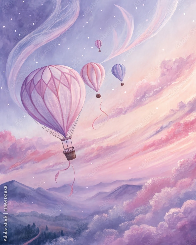 Soft ethereal wisps of pastel pink and lavender float gracefully representing the gentle rise of love and joy intertwining like delicate ribbons.