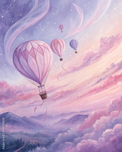 Soft ethereal wisps of pastel pink and lavender float gracefully representing the gentle rise of love and joy intertwining like delicate ribbons.