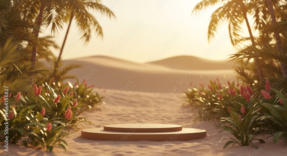 Fototapeta premium Golden Hour Oasis: Calm desert scene with warm light
