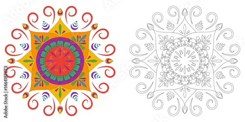Mandala ornament made in rainbow colors
Anti-stress coloring page