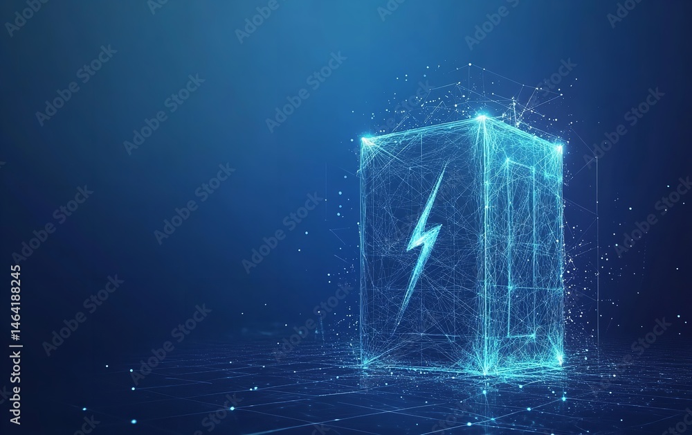 Futuristic Energy Cube Power Technology Innovation Digital Network Electricity Abstract Blue Glow