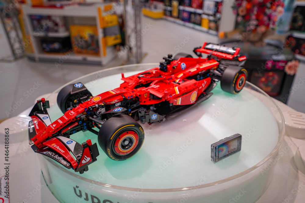 Naklejka premium Budapest, Hungary , 04 04 2025 : Lego store and collections on display