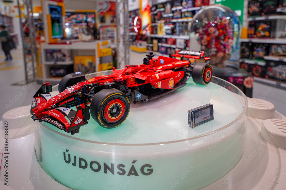 Naklejka premium Budapest, Hungary , 04 04 2025 : Lego store and collections on display