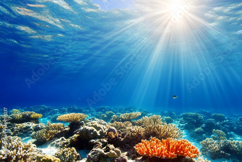 Wallpaper Mural Exploring the vibrant underwater coral reef teeming with marine life under bright sunlight Torontodigital.ca