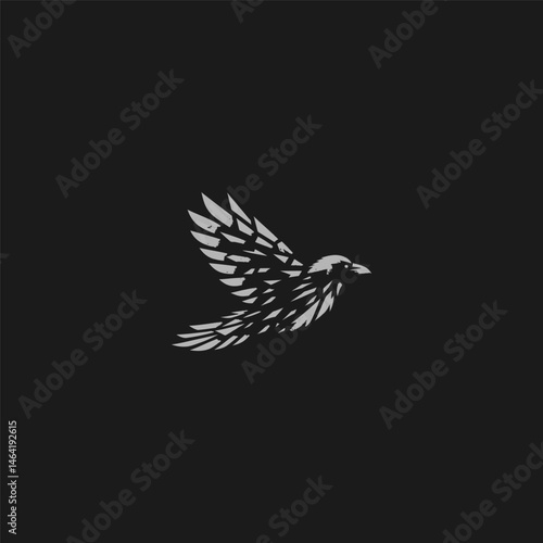 Flying crow logo with fragmented feather silhouette style.