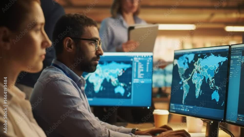 Global Monitoring: Cybersecurity Team Analyzing Data Global Monitoring: Cybersecurity Team Analyzing Data