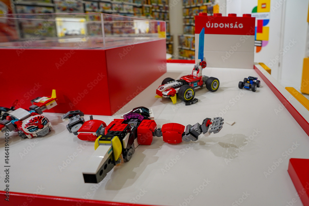 Fototapeta premium Budapest, Hungary , 04 04 2025 : Lego store and collections on display