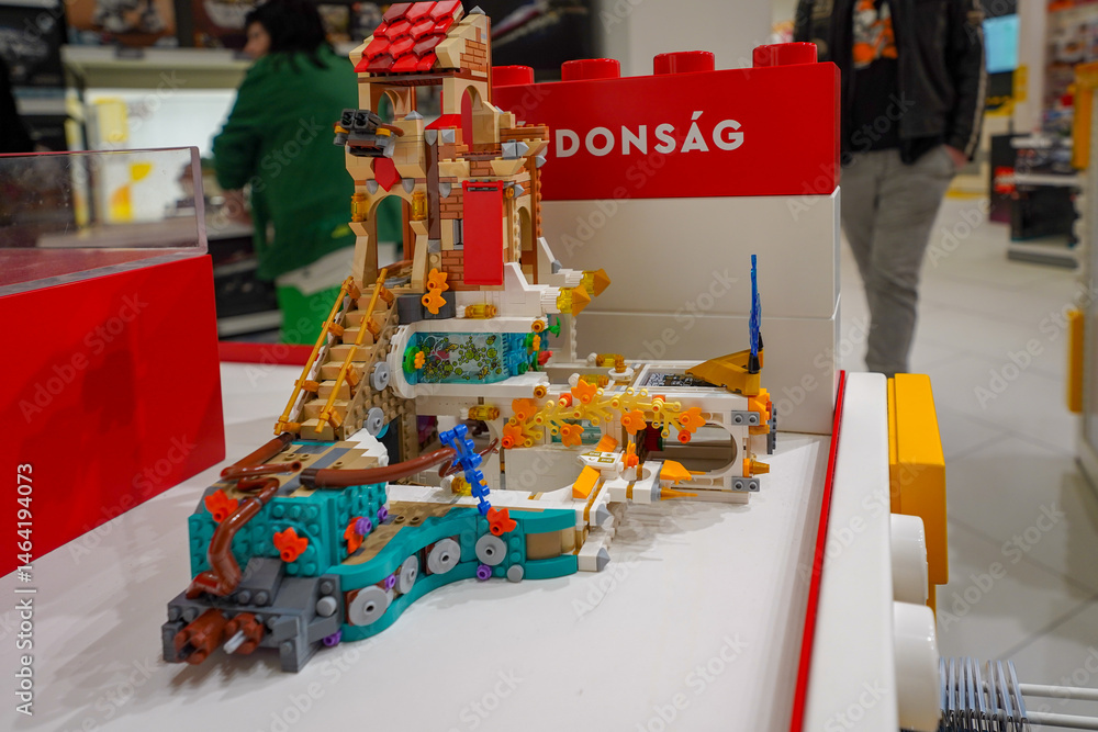 Fototapeta premium Budapest, Hungary , 04 04 2025 : Lego store and collections on display