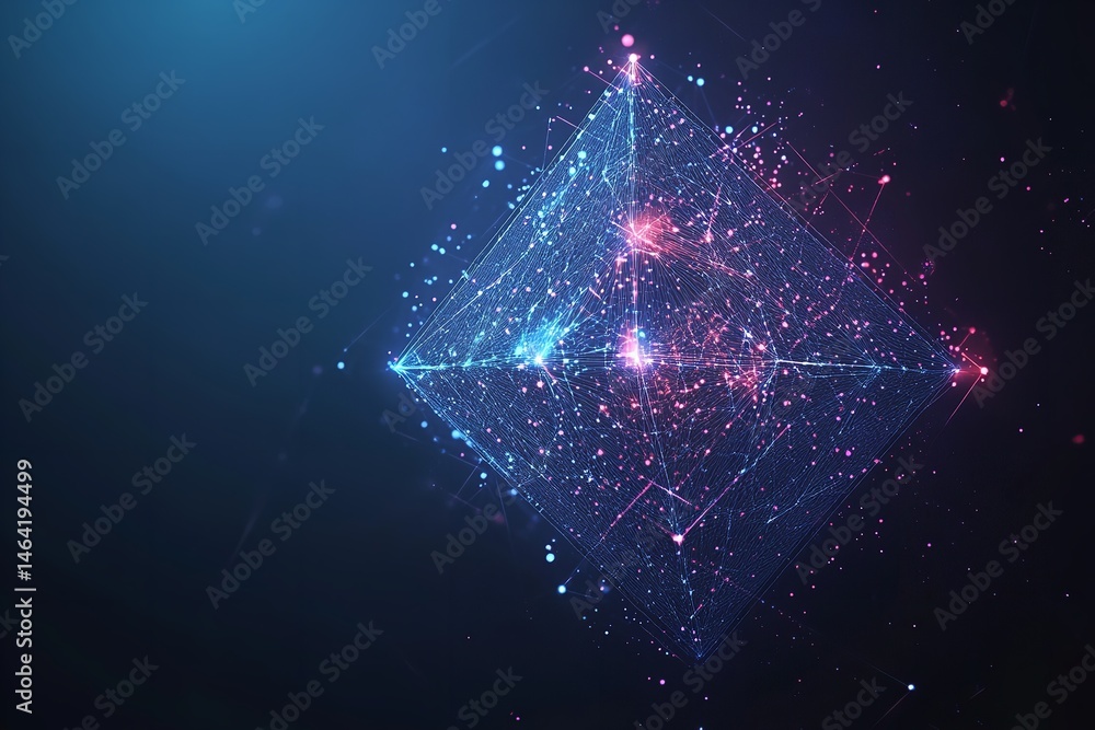 Futuristic Glowing Pyramid Abstract 3D Digital Art Neon Lights Network Connections Data