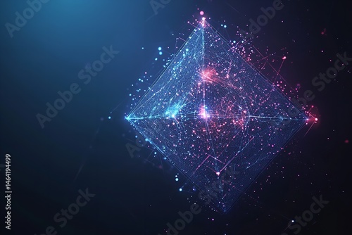 Obraz na płótnie Futuristic Glowing Pyramid Abstract 3D Digital Art Neon Lights Network Connections Data w salonie