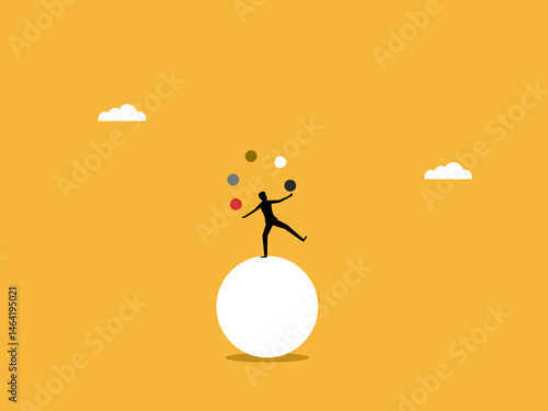 Busy with business, training, Businessman tossing a ball while balancing