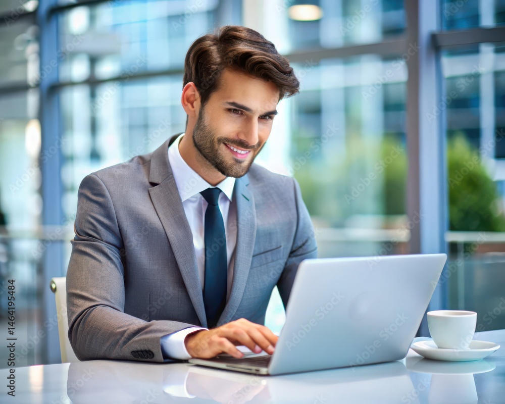 Successful Businessman Working on Laptop in Modern Office Successful Businessman Working on Laptop in Modern Office