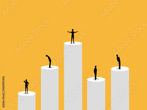 Class, groups of business people with different levels on a bar chart