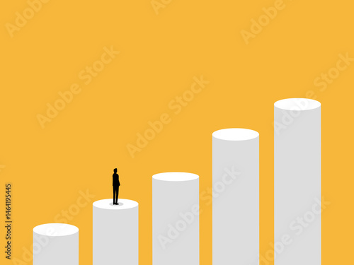 Confident businessman is at the growth bar chart
