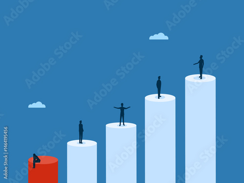 Businessman stressed on the lowest bar chart
