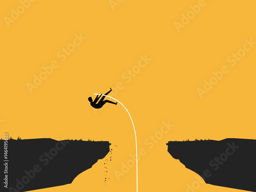 Businessman plays pole vaulting across the gap