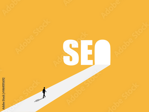 SEO ,Businessman walks on the search engine path