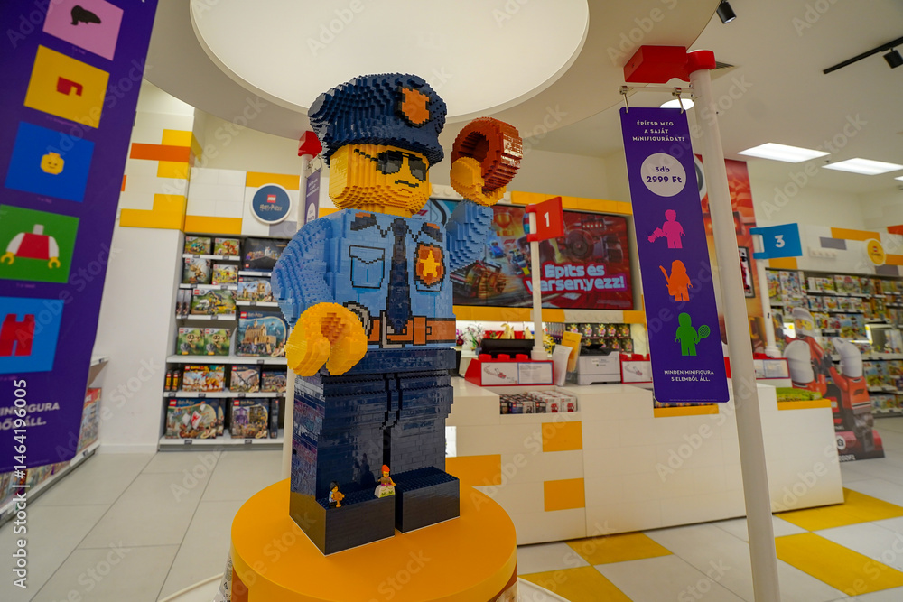 Fototapeta premium Budapest, Hungary , 04 04 2025 : Lego store and collections on display