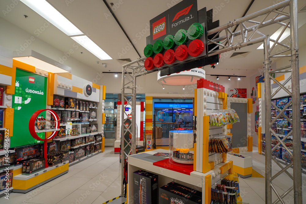 Fototapeta premium Budapest, Hungary , 04 04 2025 : Lego store and collections on display
