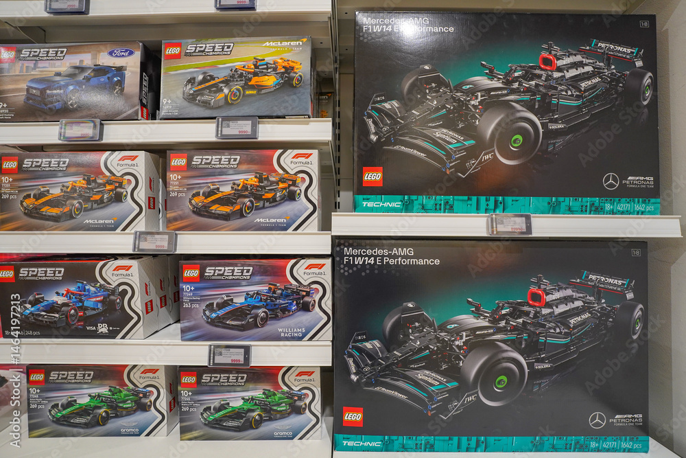 Fototapeta premium Budapest, Hungary , 04 04 2025 : Lego store and collections on display