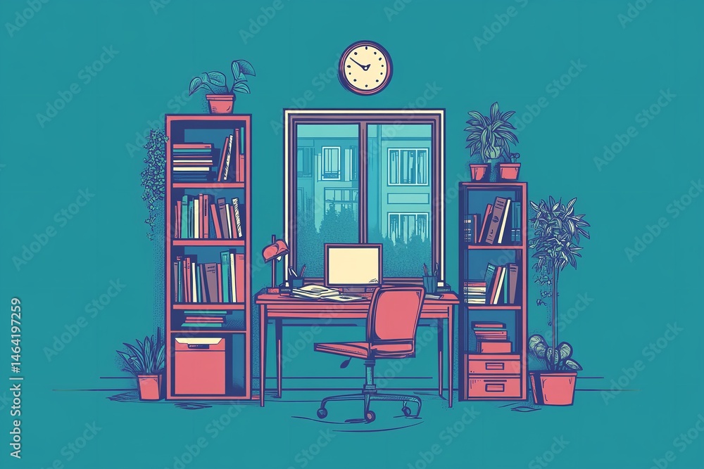 Home Office Workspace Design Books Plants Computer Desk Window View