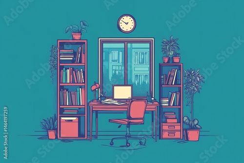 Home Office Workspace Design Books Plants Computer Desk Window View