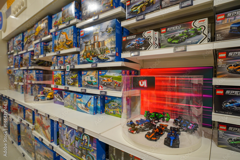 Fototapeta premium Budapest, Hungary , 04 04 2025 : Lego store and collections on display