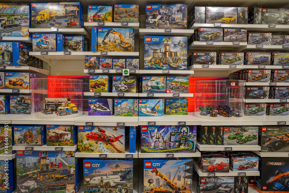 Fototapeta premium Budapest, Hungary , 04 04 2025 : Lego store and collections on display